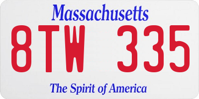 MA license plate 8TW335