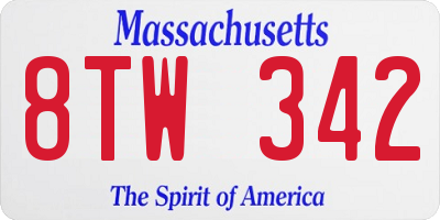 MA license plate 8TW342
