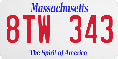 MA license plate 8TW343