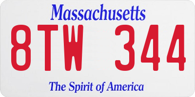 MA license plate 8TW344