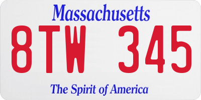 MA license plate 8TW345
