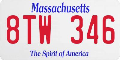 MA license plate 8TW346