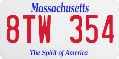 MA license plate 8TW354