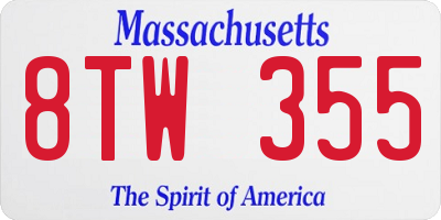 MA license plate 8TW355