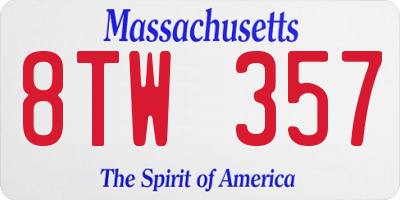 MA license plate 8TW357