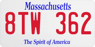 MA license plate 8TW362