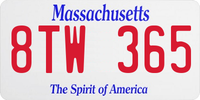 MA license plate 8TW365