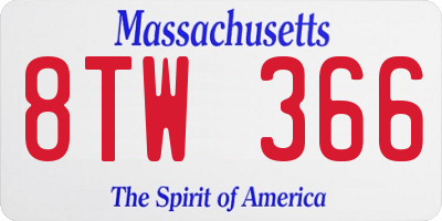MA license plate 8TW366