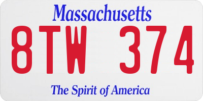 MA license plate 8TW374