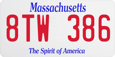 MA license plate 8TW386