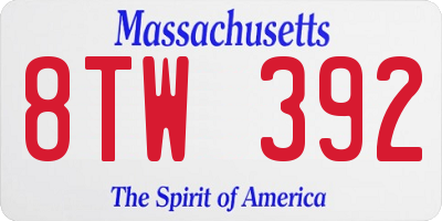 MA license plate 8TW392