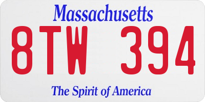 MA license plate 8TW394