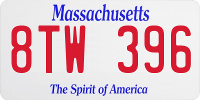 MA license plate 8TW396