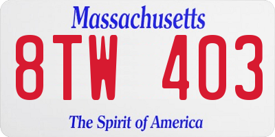 MA license plate 8TW403