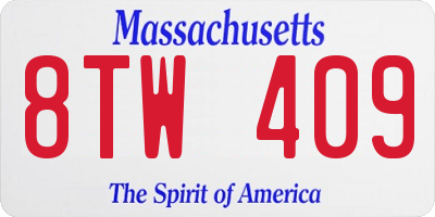 MA license plate 8TW409