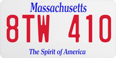 MA license plate 8TW410