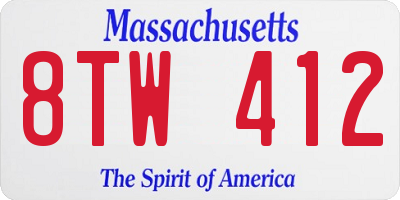 MA license plate 8TW412