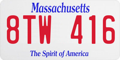 MA license plate 8TW416
