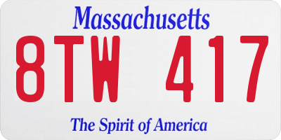 MA license plate 8TW417