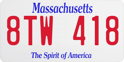 MA license plate 8TW418