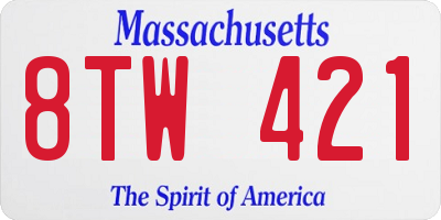 MA license plate 8TW421