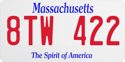 MA license plate 8TW422