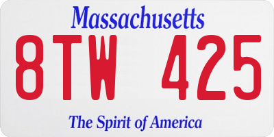 MA license plate 8TW425