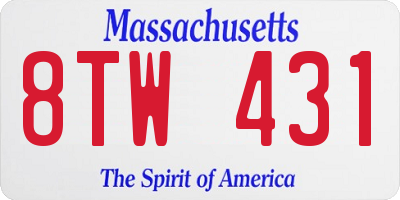 MA license plate 8TW431
