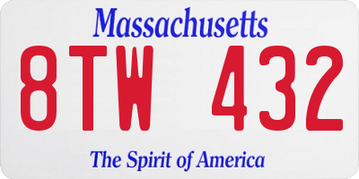 MA license plate 8TW432