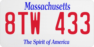 MA license plate 8TW433