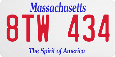 MA license plate 8TW434