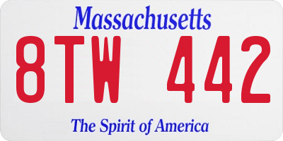 MA license plate 8TW442