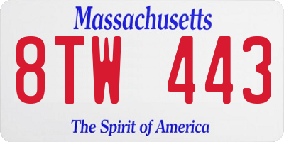 MA license plate 8TW443