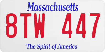 MA license plate 8TW447