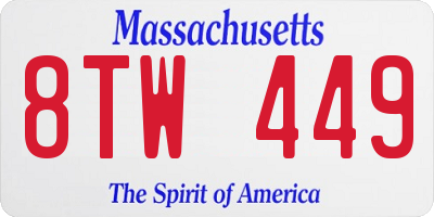 MA license plate 8TW449