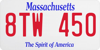 MA license plate 8TW450