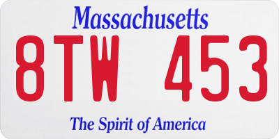 MA license plate 8TW453