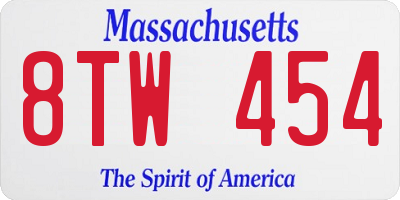 MA license plate 8TW454