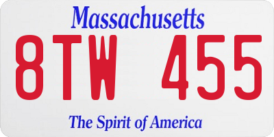 MA license plate 8TW455