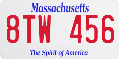 MA license plate 8TW456