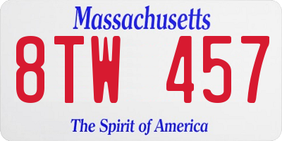 MA license plate 8TW457