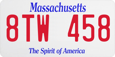 MA license plate 8TW458