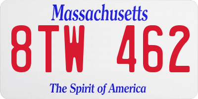 MA license plate 8TW462