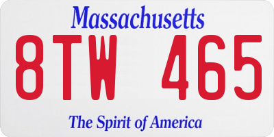MA license plate 8TW465