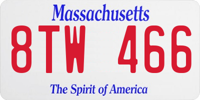 MA license plate 8TW466