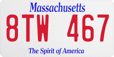 MA license plate 8TW467