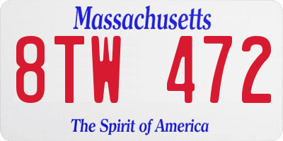 MA license plate 8TW472