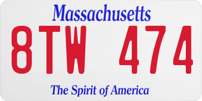 MA license plate 8TW474