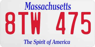 MA license plate 8TW475