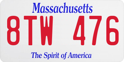 MA license plate 8TW476